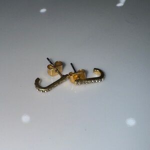 Gold Pave Curved Bar Stud Earrings